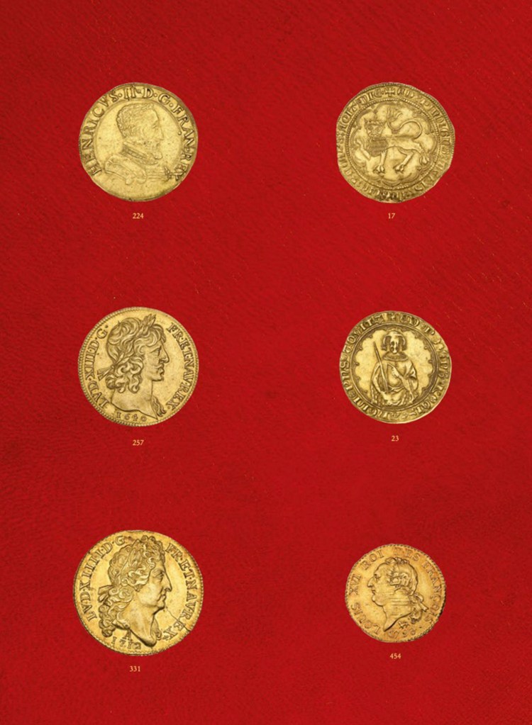 Collection of historic gold coins.