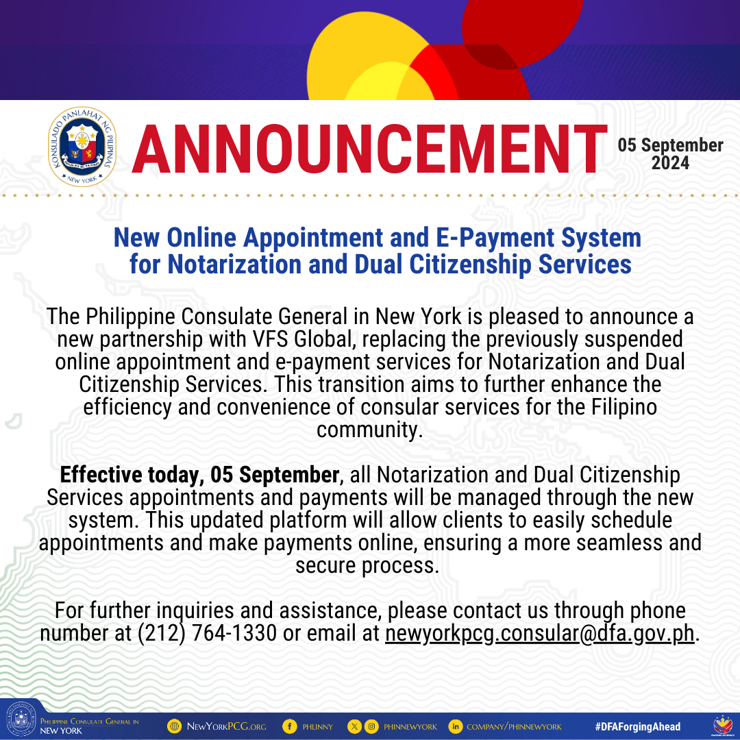 New Online Appointment and E-Payment System for Notarization and Dual Citizenship Services